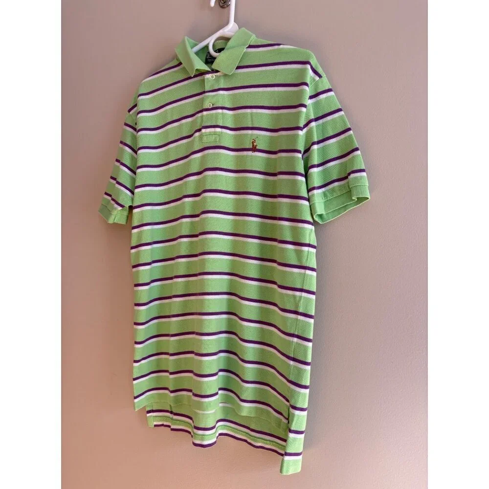 Polo by Ralph Lauren Like New Striped Polo Shirt Green Purple Cotton Size Large
